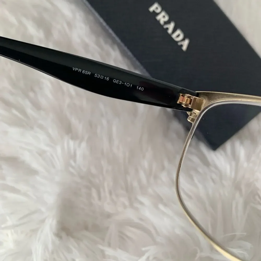 Prada Glasses Frames Black Gold Eyeglasses Case Cloth Box PR65RV Retro
